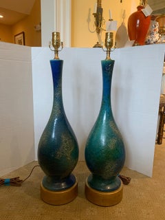 Pair of Mid-20th Century American Turquoise Glazed Royal Haeger Pottery Lamps