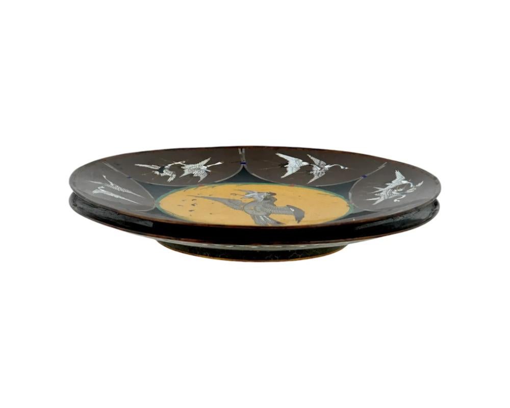 Cloissoné Pair of Meiji Japanese Cloisonne Enamel Charges Plates Attributed To Hayashi For Sale