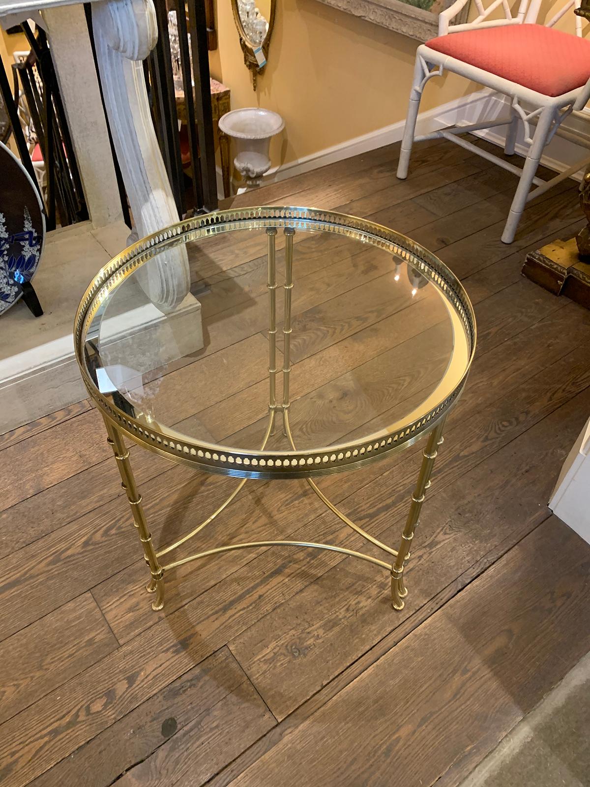 Maison Baguès, Attributed Mid-20th Century Brass & Glass Side Table with Gallery 9