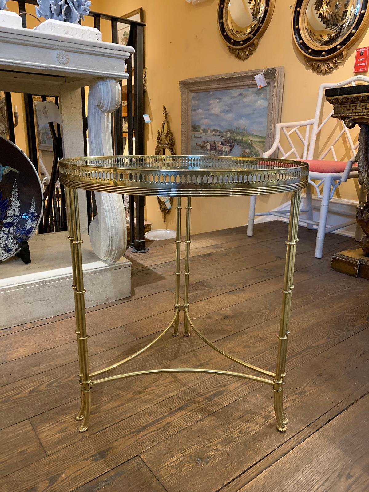 Attributed to Maison Baguès mid-20th century brass & glass side table with gallery.