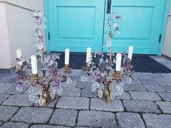 Maison Baguès Attributed Pair of Bronze & Crystal Girandole Candelabras W. Brown