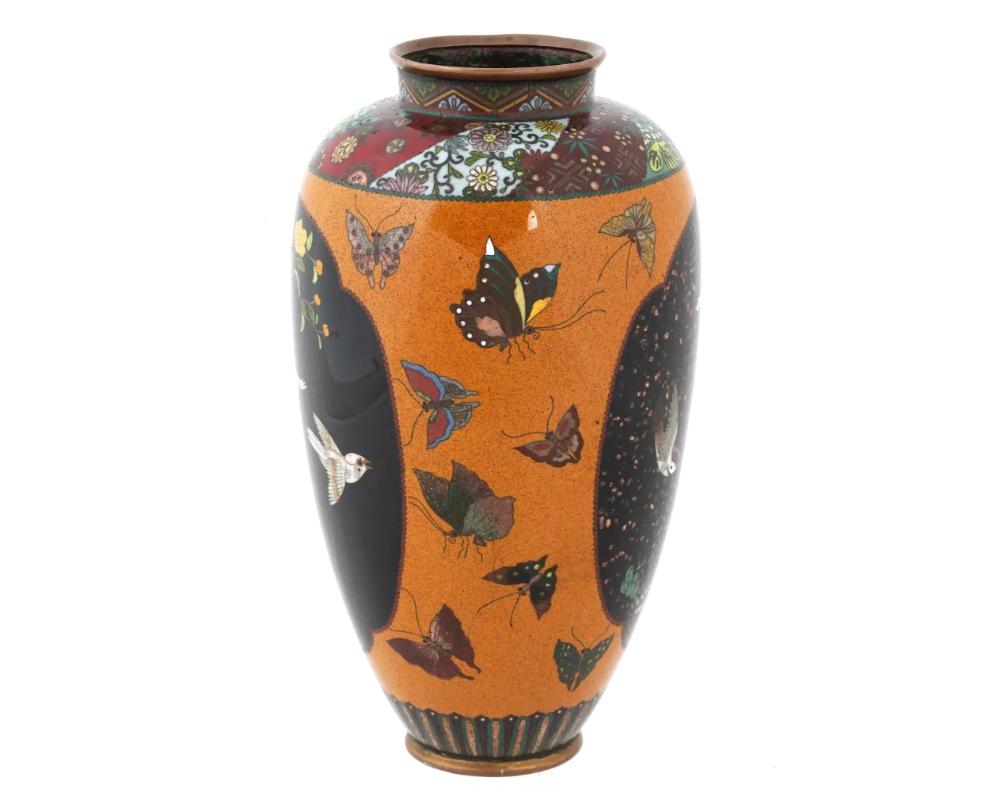 Meiji Antique Japanese Cloisonne Goldstone Enamel Butterfly Vase Attributed To Honda For Sale