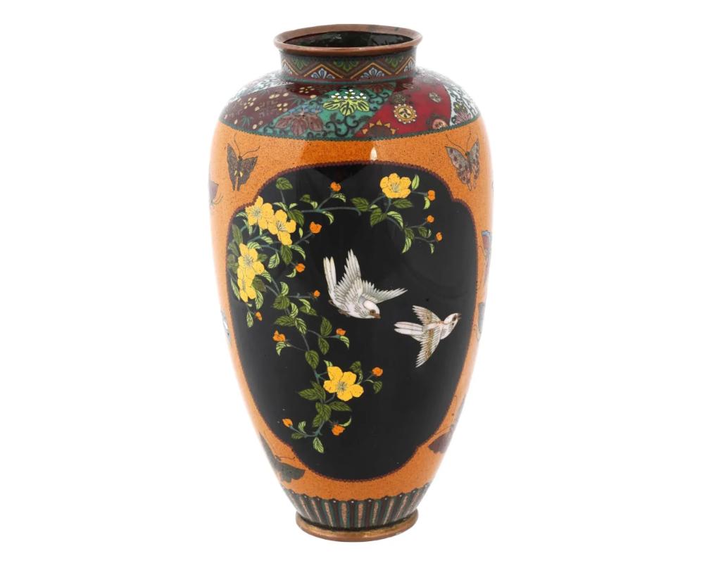 19th Century Antique Japanese Cloisonne Goldstone Enamel Butterfly Vase Attributed To Honda For Sale