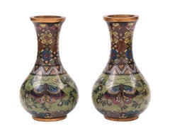 Attr To Namikawa Rare Pair Japanese Cloisonne Enamel Butterfly Vases