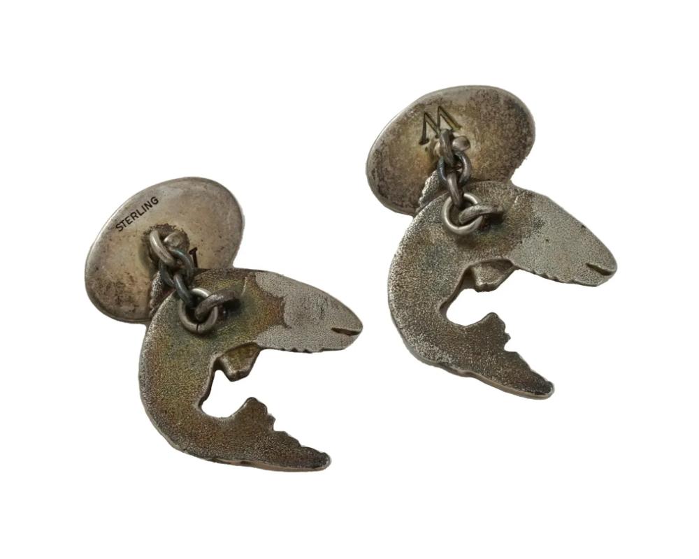 Attr To Webster Sterling Silver Fish Form Cufflinks In Good Condition For Sale In New York, NY