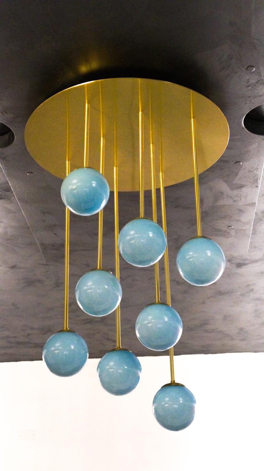 Attr. to Toso Mid-Century Modern Light Blue Murano Glass Atomi Chandelier, 1982s For Sale 13
