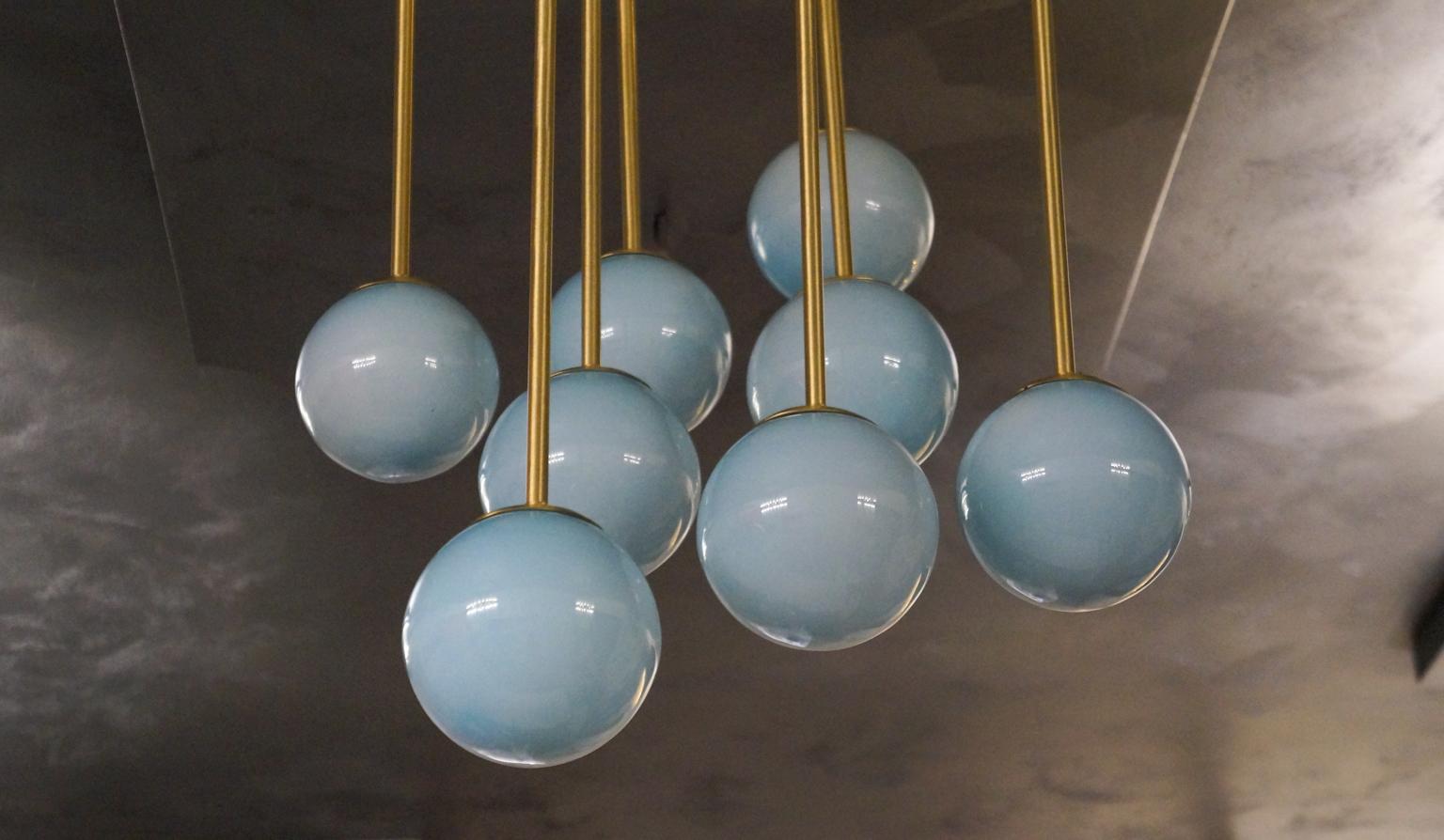 Attr. to Toso Mid-Century Modern Light Blue Murano Glass Atomi Chandelier, 1982s For Sale 15