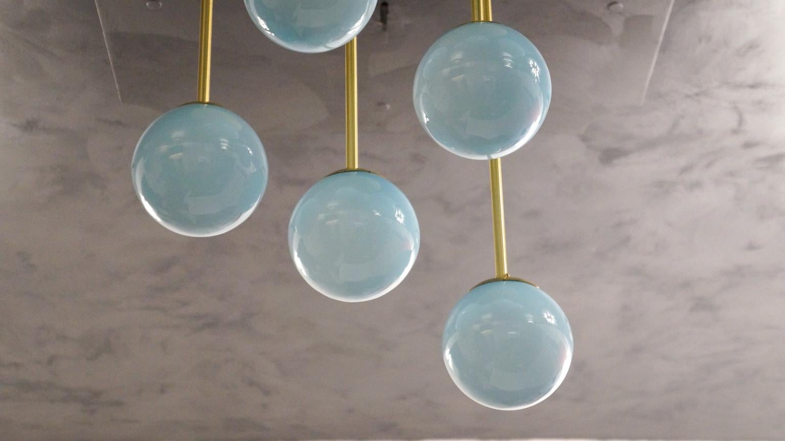 Attr. to Toso Mid-Century Modern Light Blue Murano Glass Atomi Chandelier, 1982s For Sale 2