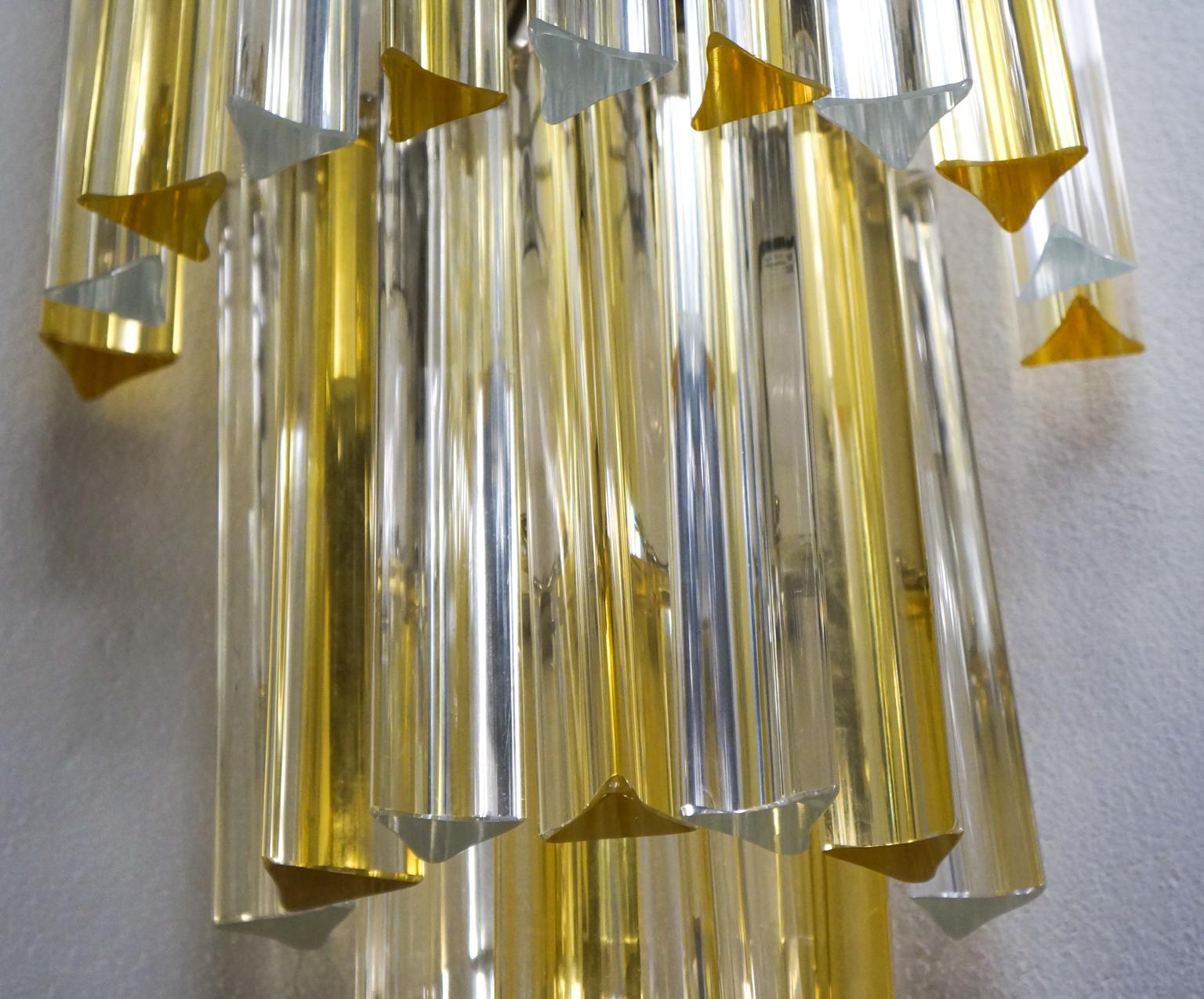 Art Glass Venini Attributed Mid-Century Modern Pair of Murano Glass Triedri Wall Sconces For Sale