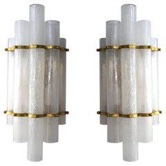 Attr. Venini Mid-Century Modern Pulegoso Pair of Murano Glass Wall Sconces, 1960