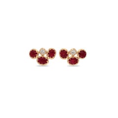 Attracting Ruby, Diamond Earring In 18 Kt Yellow Gold