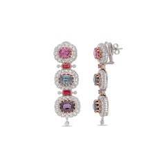 Attracting Ruby, Spinel & Diamond Earring In 18 Kt Rose & White Gold