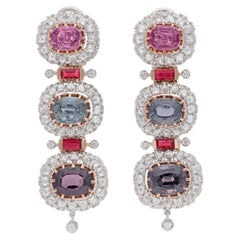Attracting Ruby, Spinel & Diamond Earring In 18 Kt Rose & White Gold