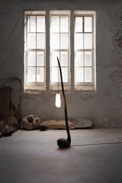 Organic Sculptural Black Wood & Glass Contemporary Floor Lamp by Jérôme Pereira