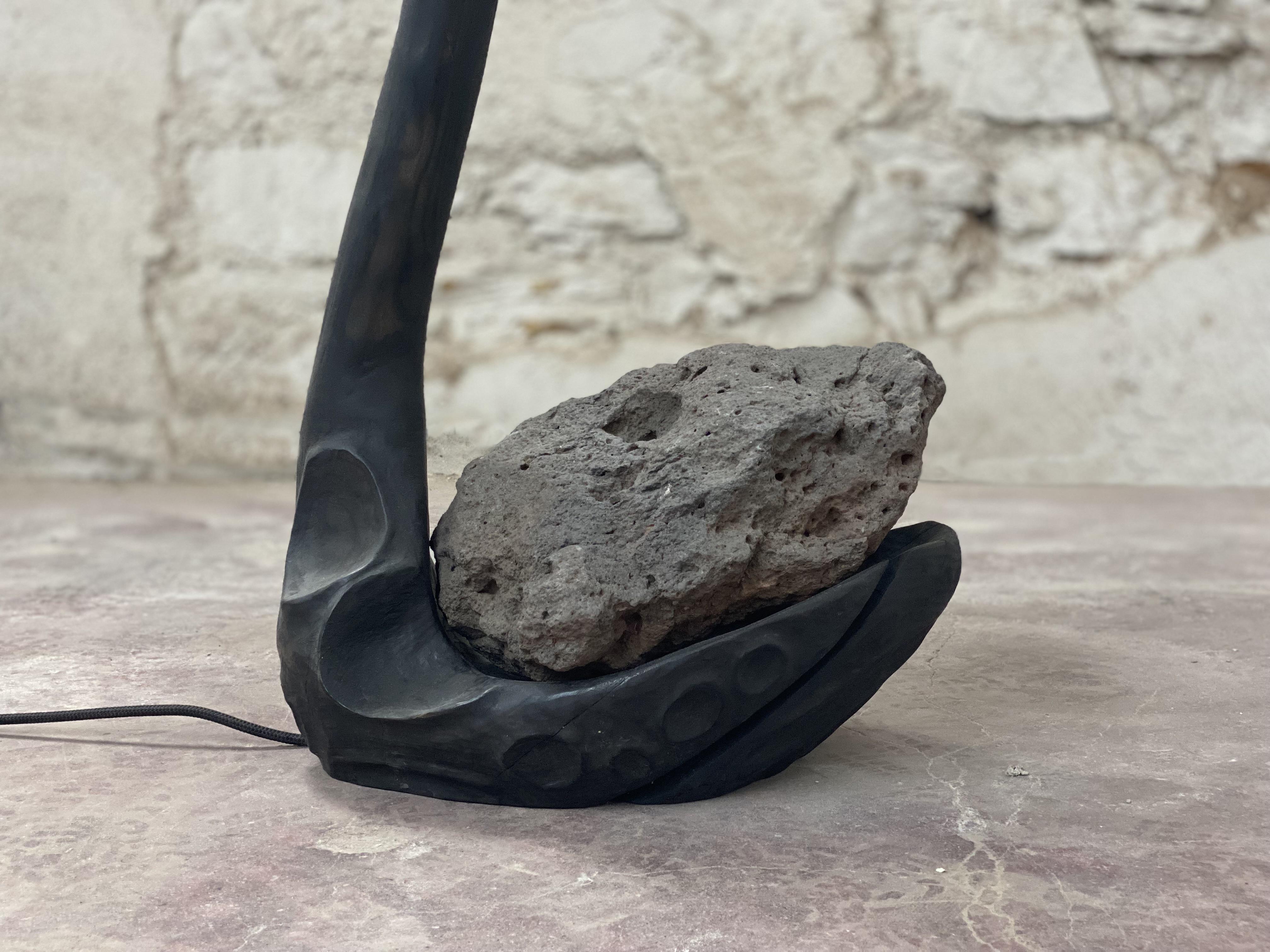 Organische skulpturale schwarze holz & glas Contemporary stehlampe von Jérôme Pereira im Angebot 2