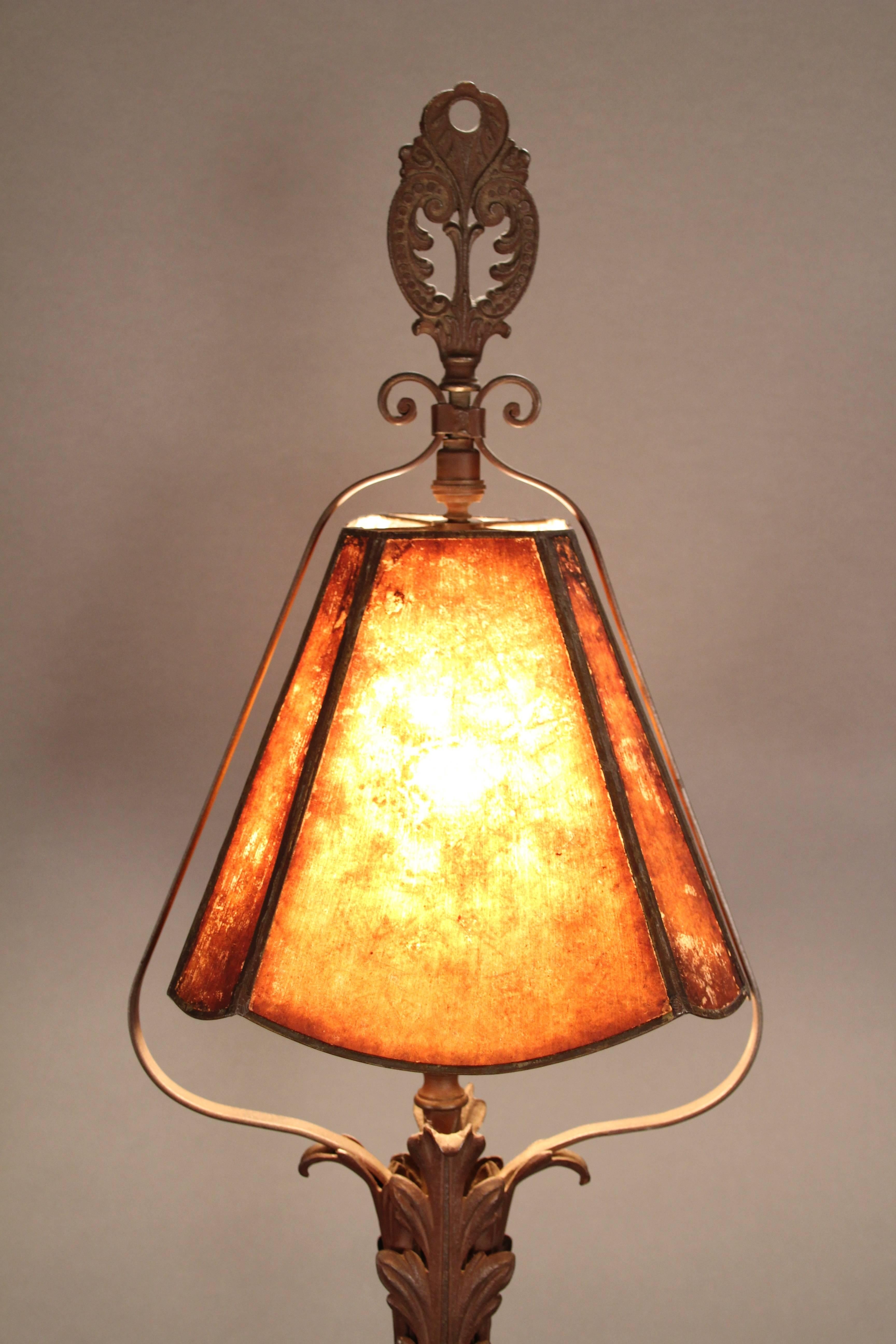 Lamp with multifaceted mica shade, circa 1920s.