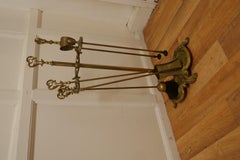 Attractive 19th Century Art Nouveau Brass Fireside Companion Set, Fireside Tools