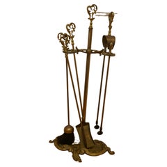 Attractive 19th Century Art Nouveau Brass Fireside Companion Set, Fireside Tools