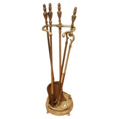 Attractive 19th Century Brass Fireside Companion Set, Fireside Tools