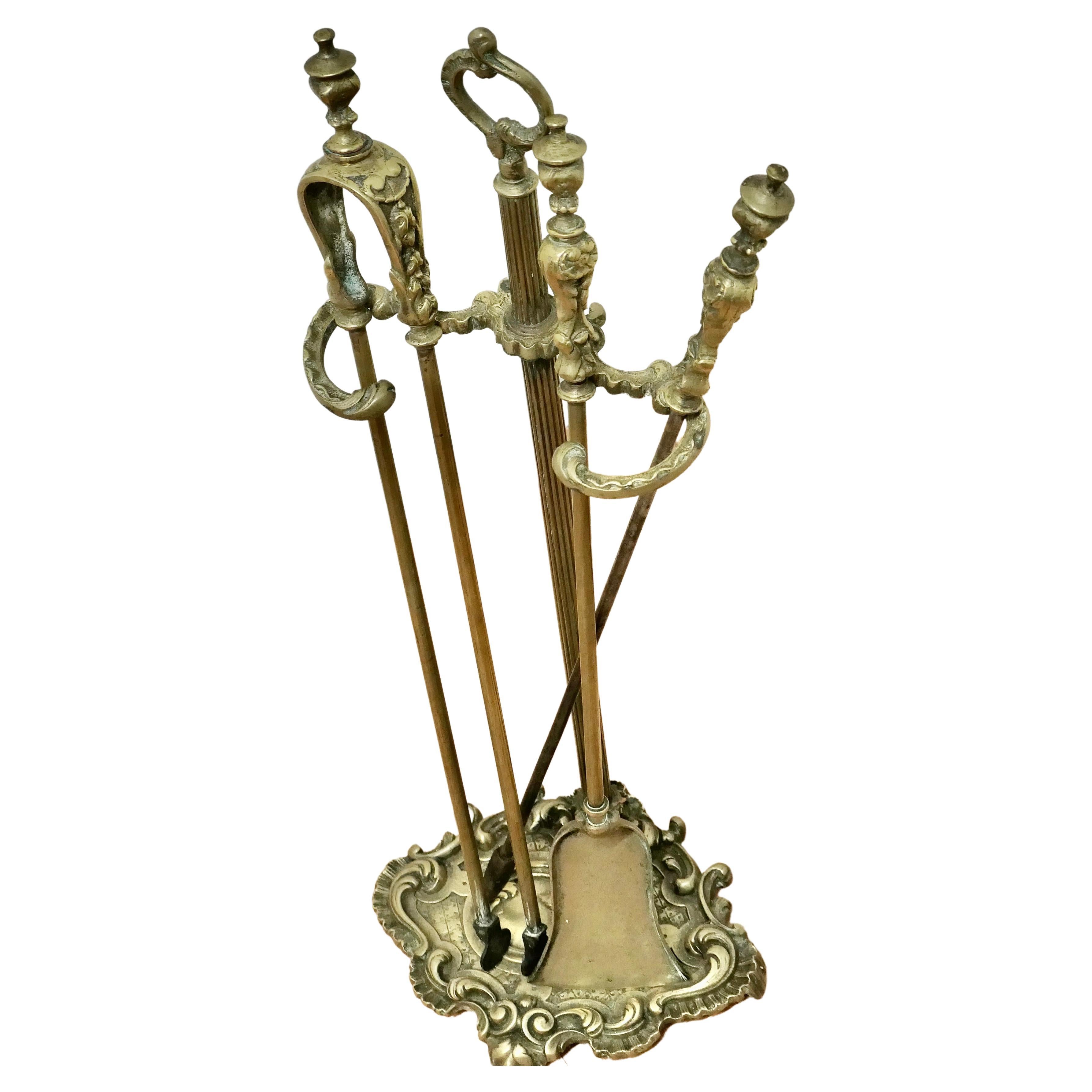 Attractive Brass Fireside Companion Set, Fireside Tools For Sale at 1stDibs