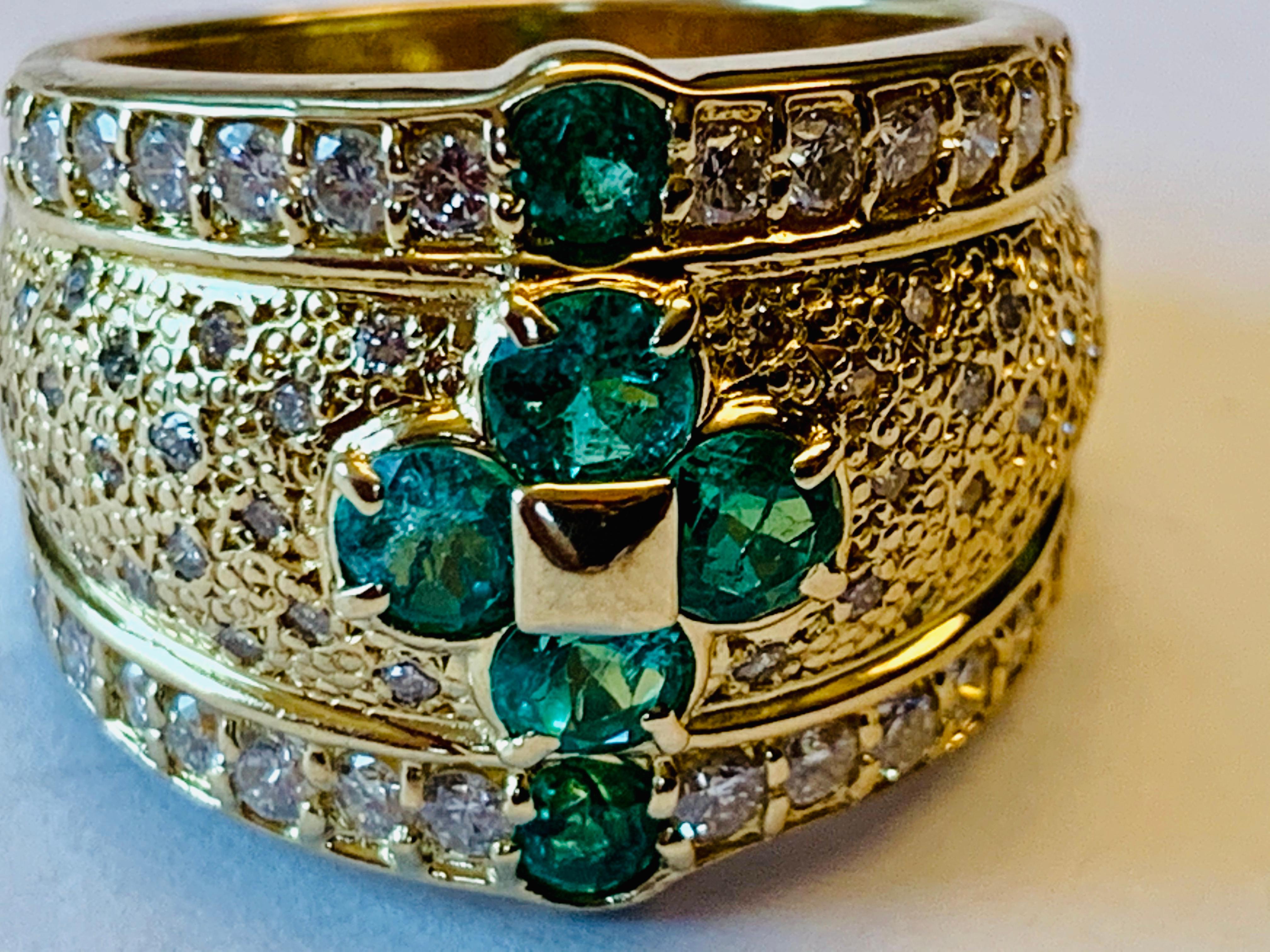 Women's or Men's Attractive and Unusual 18 Karat Emerald and Diamond Ring For Sale