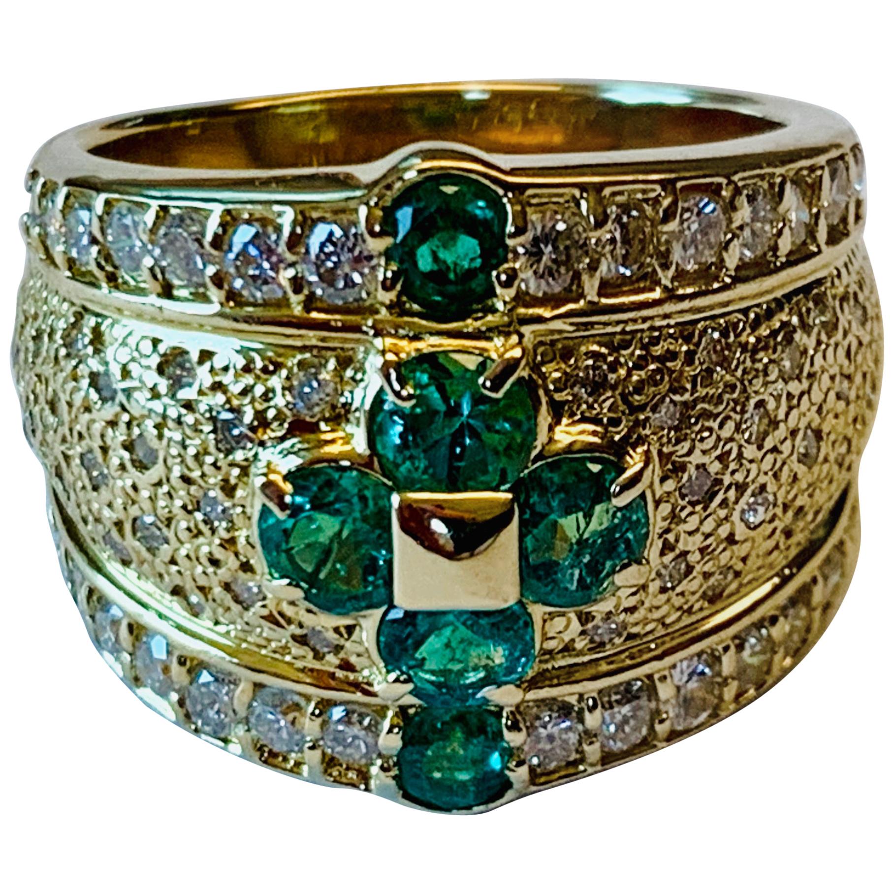 Attractive and Unusual 18 Karat Emerald and Diamond Ring For Sale