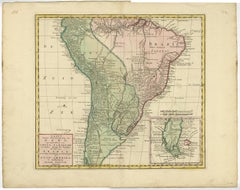 Attractive Antique Hand-Coloured Map of South America, ca.1765
