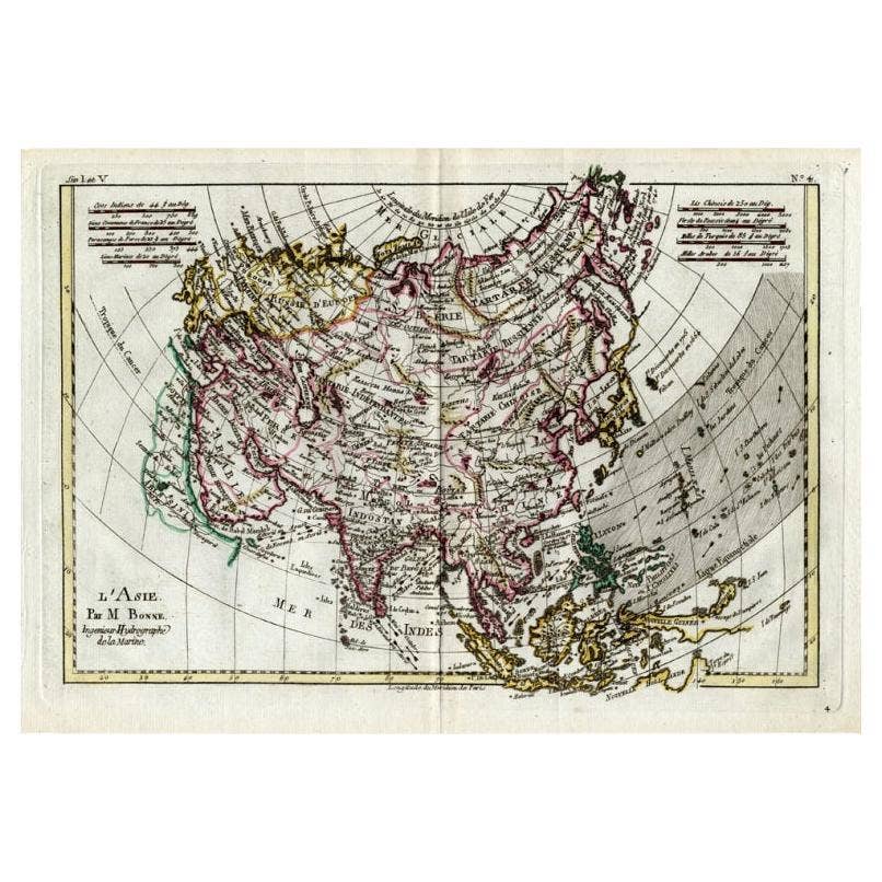 Attractive Antique Map of Asia with Borders Hand-Colored, c.1780