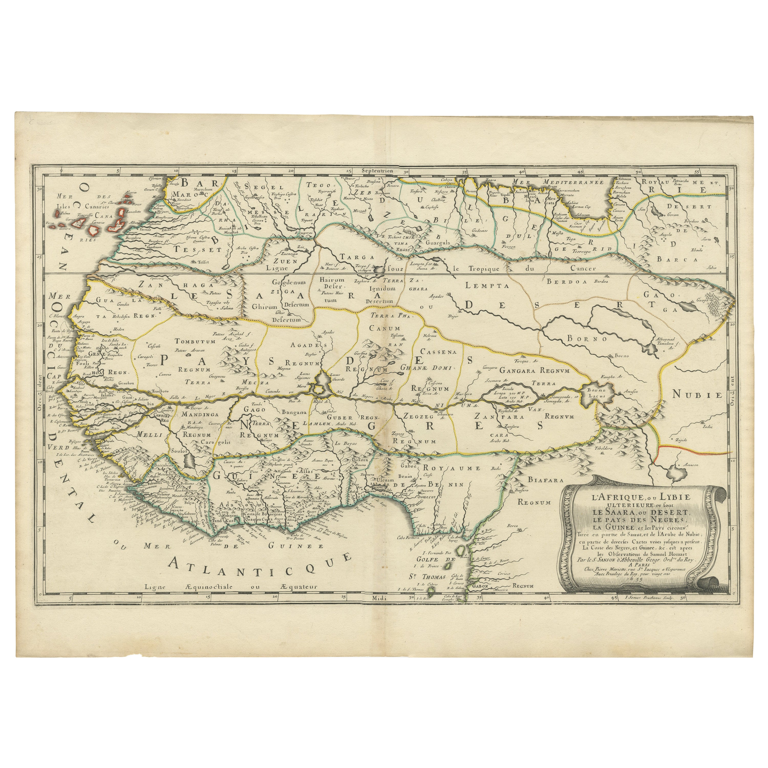 Atractivo Mapa Antiguo de África Occidental con Muchos Detalles sobre la Costa, 1655