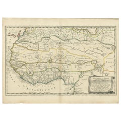 Attraente mappa antica dell'Africa occidentale con molti dettagli sulla costa, 1655