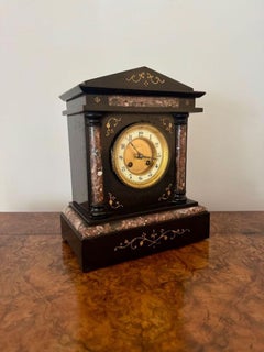 Attractive antique Victorian quality marble inlaid mantle clock by Baby and Jann