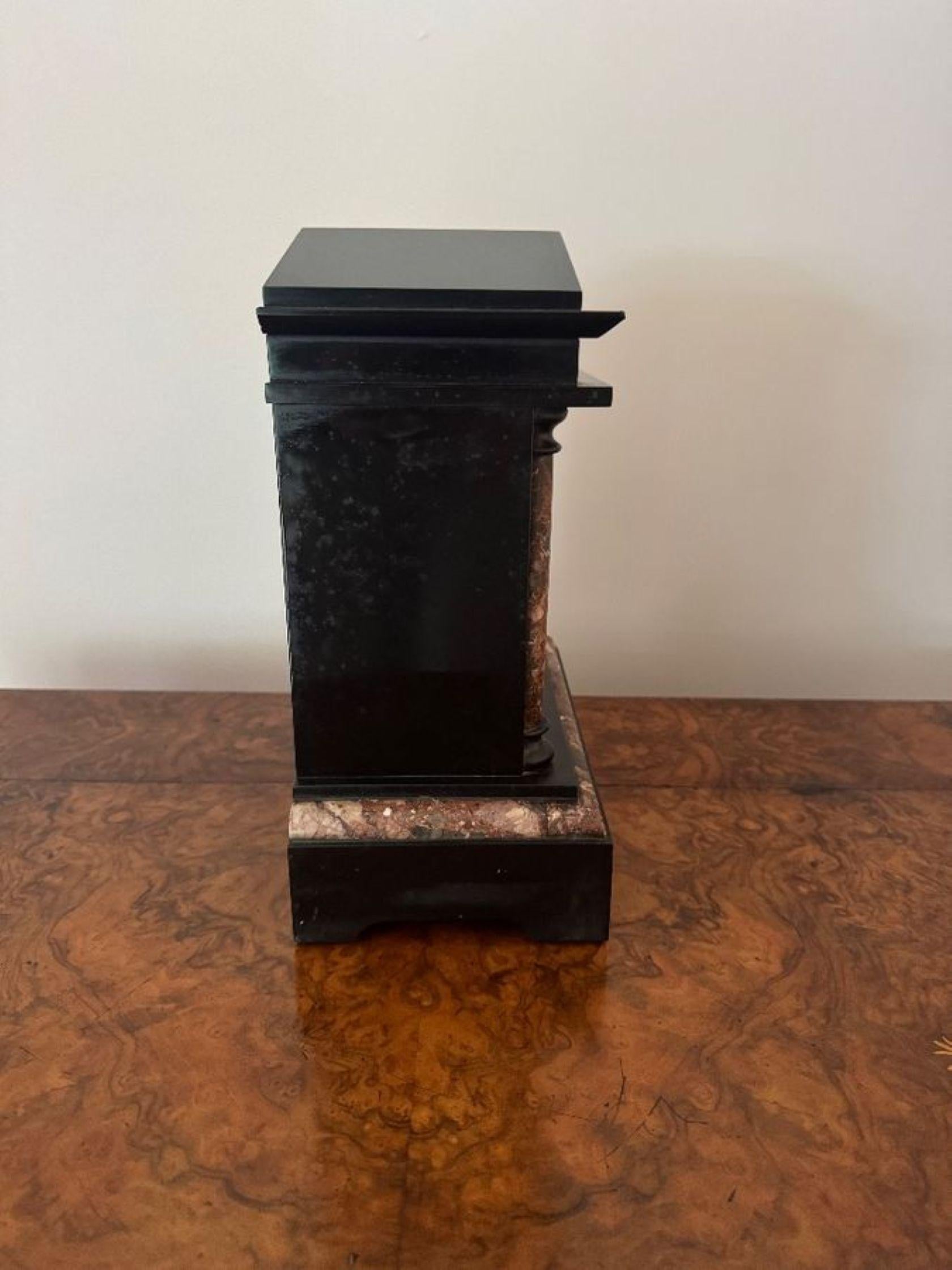 British Attractive antique Victorian quality marble inlaid mantle clock by Baby and Jann For Sale