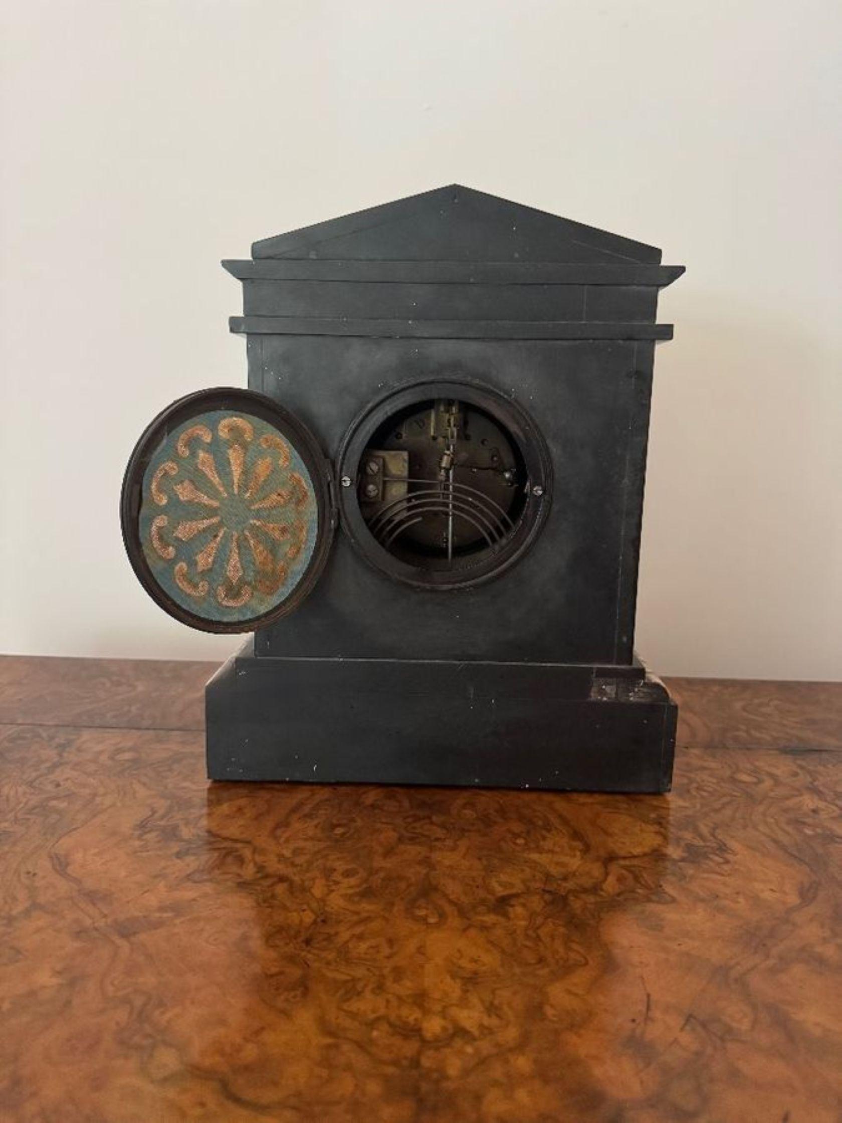 Attractive antique Victorian quality marble inlaid mantle clock by Baby and Jann In Good Condition For Sale In Ipswich, GB