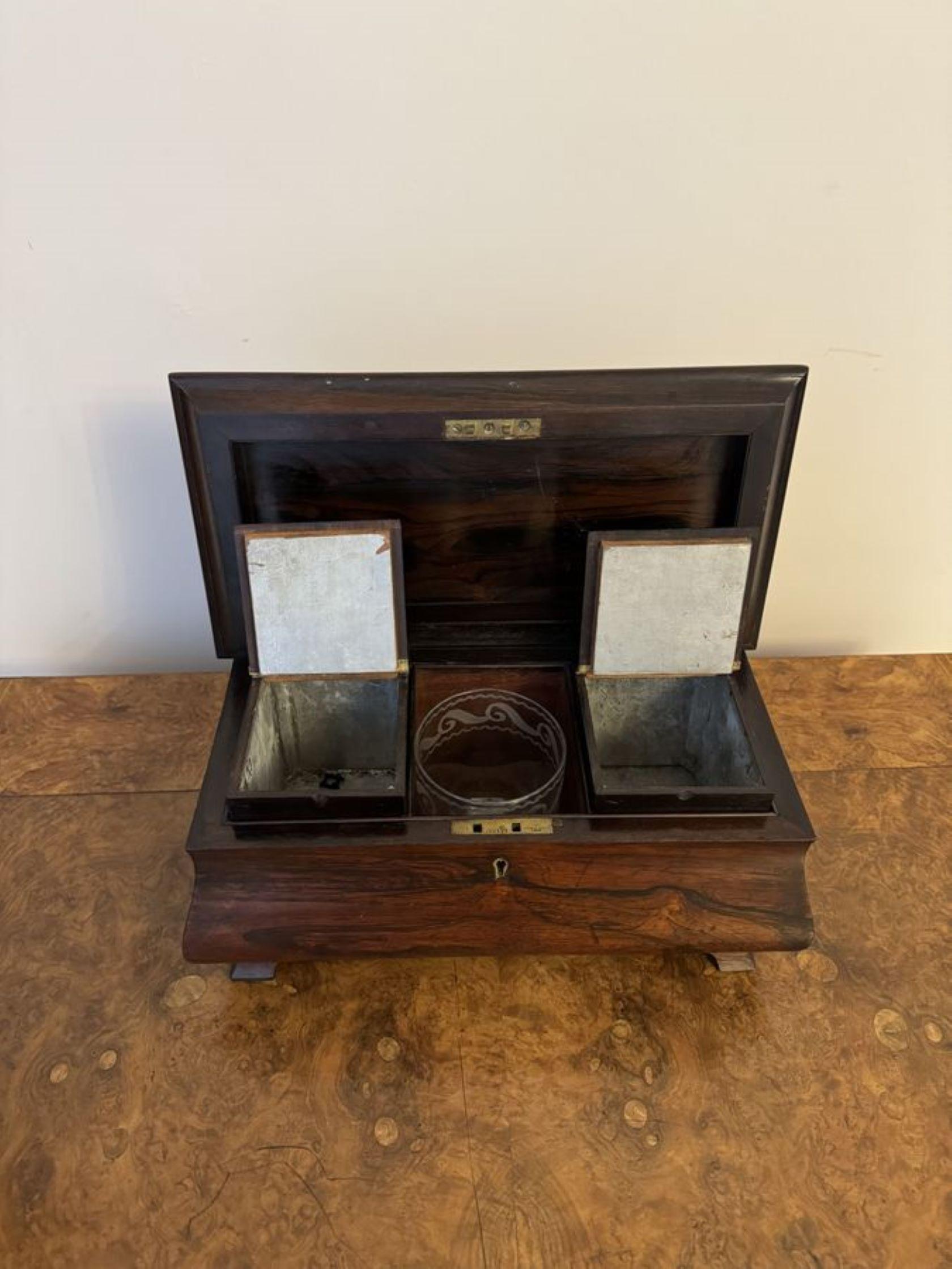 Attractive antique Victorian quality rosewood tea caddy For Sale 1