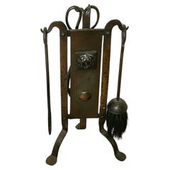 Attractive Arts and Crafts Gothic Style Fireside Companion Set, Fireside Tools