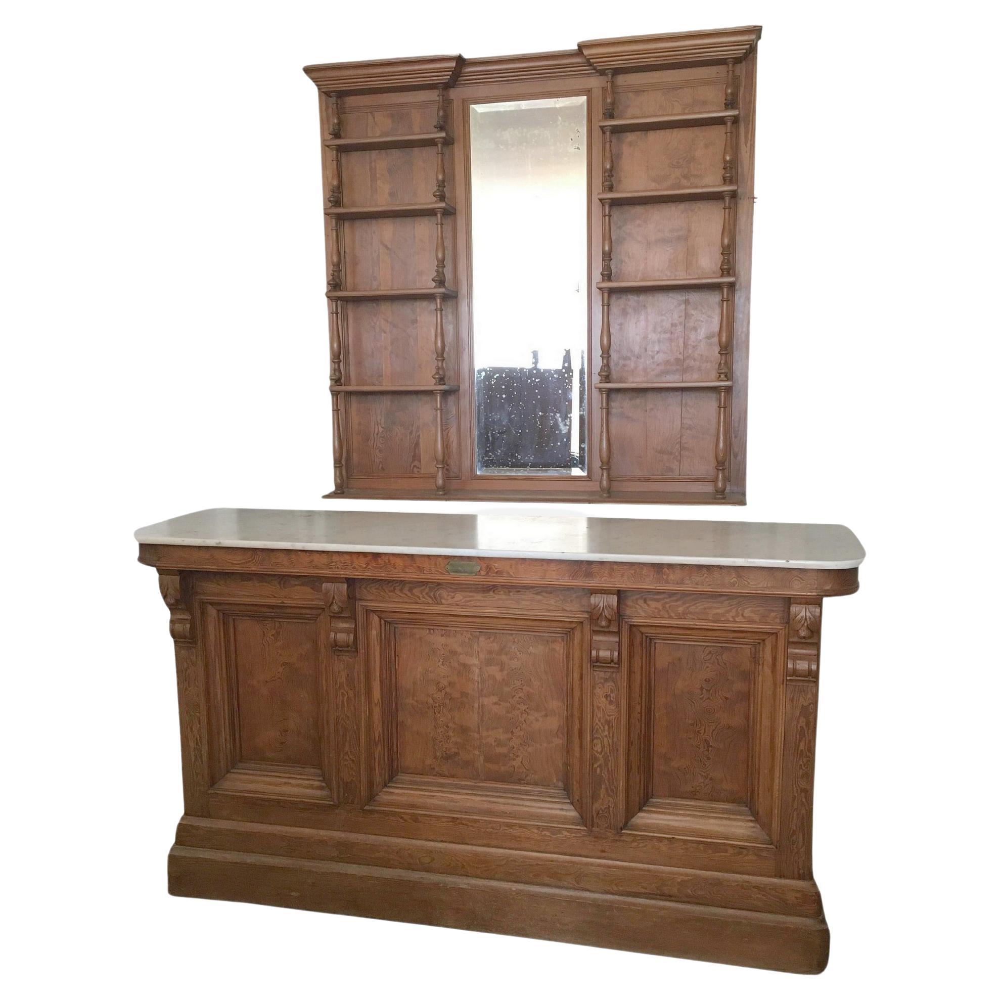 Attractive bar counter with its glasses shelf, Namur, Belgium, circa 1920