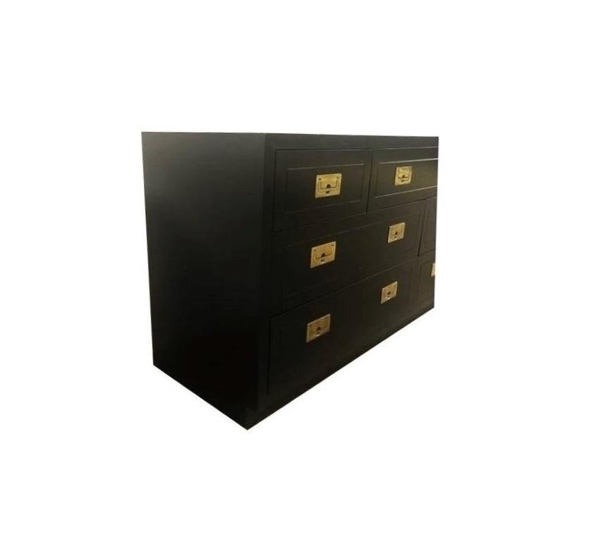 Attractive Black Lacquered Henredon Campaign Style Dresser For Sale 1