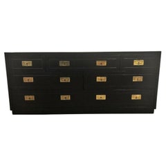 Used Attractive Black Lacquered Henredon Campaign Style Dresser