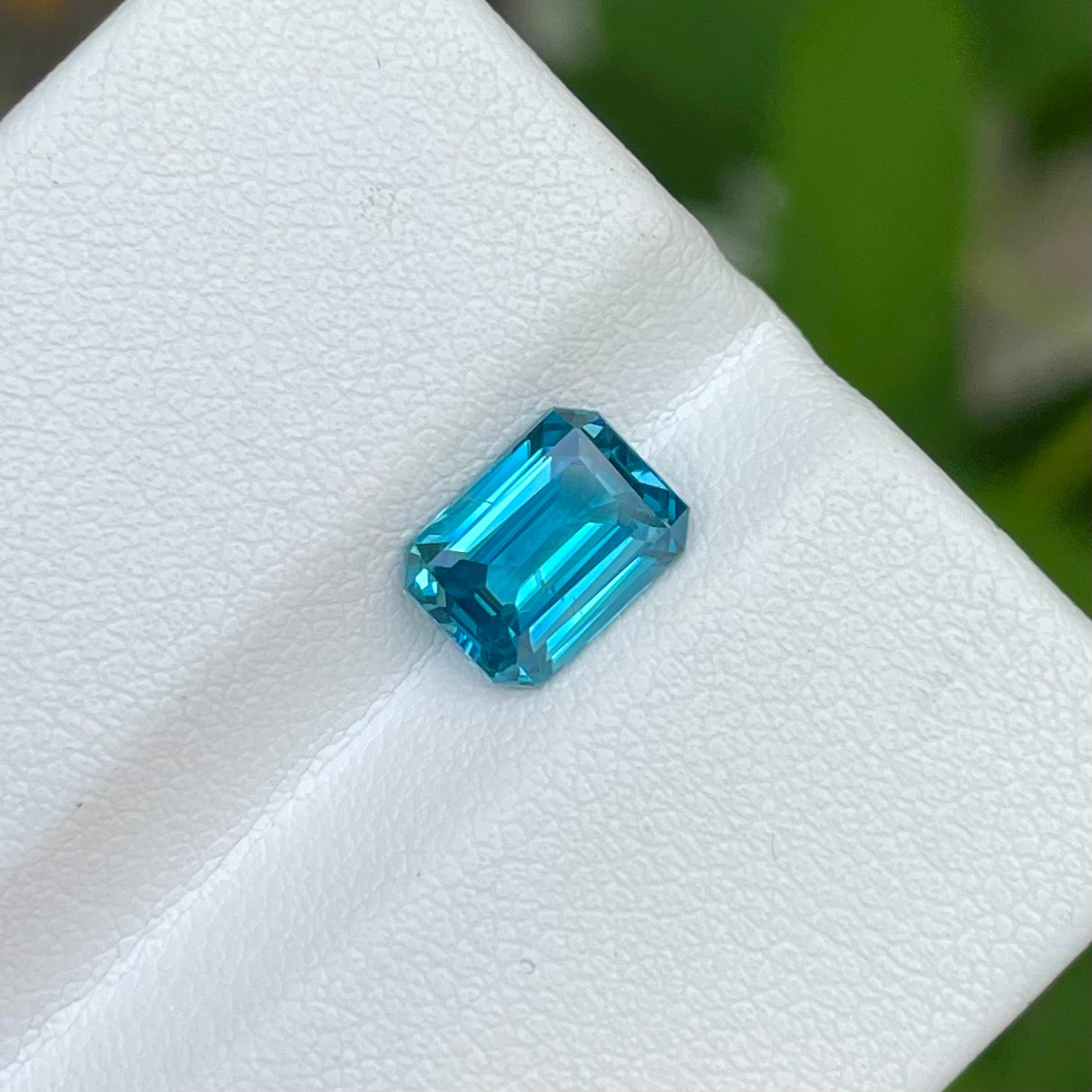 Modern Attractive Blue Zircon 2.50 carats Emerald Cut Natural Loose Cambodian Gemstone For Sale