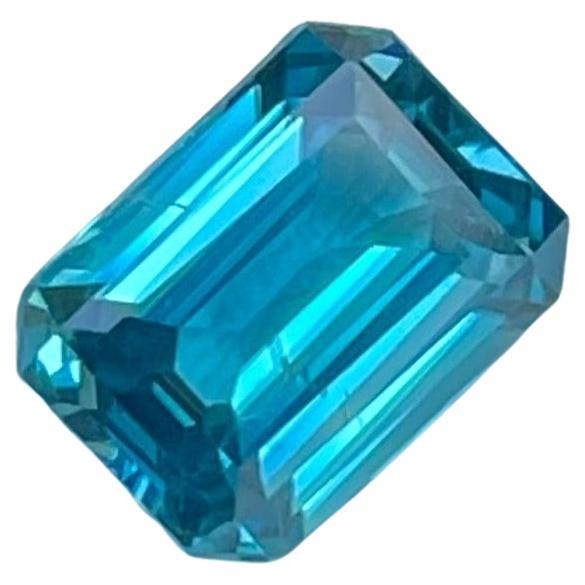 Attractive Blue Zircon 2.50 carats Emerald Cut Natural Loose Cambodian Gemstone For Sale