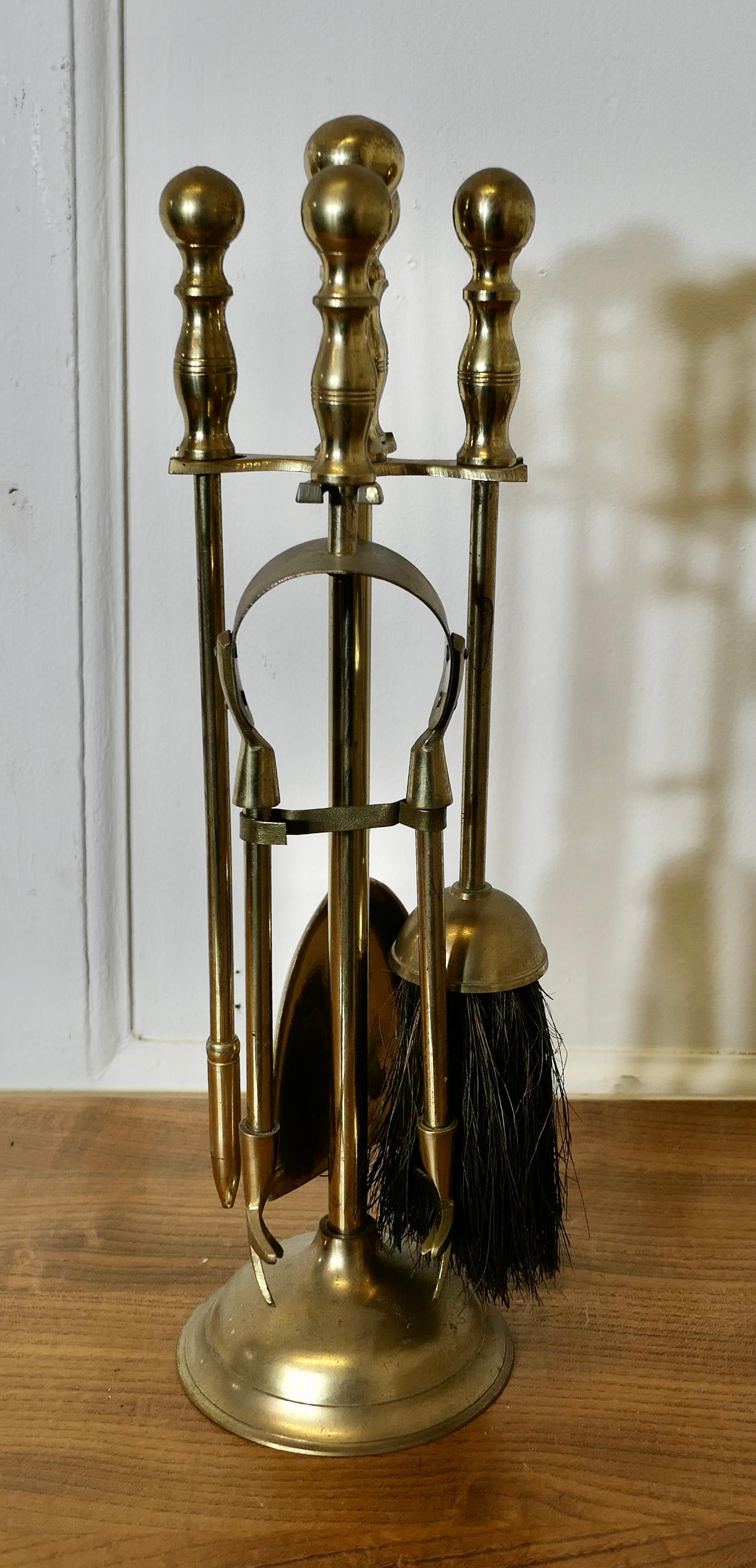 Art Deco Attractive Brass Fireside Companion Set, Fireside Tools    For Sale