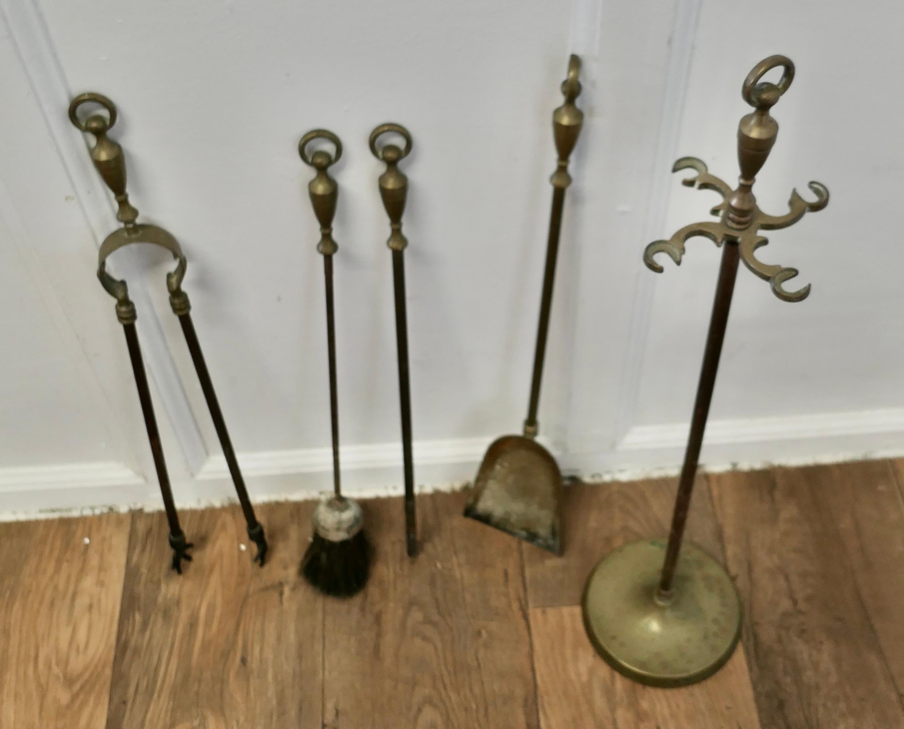 Attractive Brass Fireside Companion Set, Fireside Tools    For Sale 1