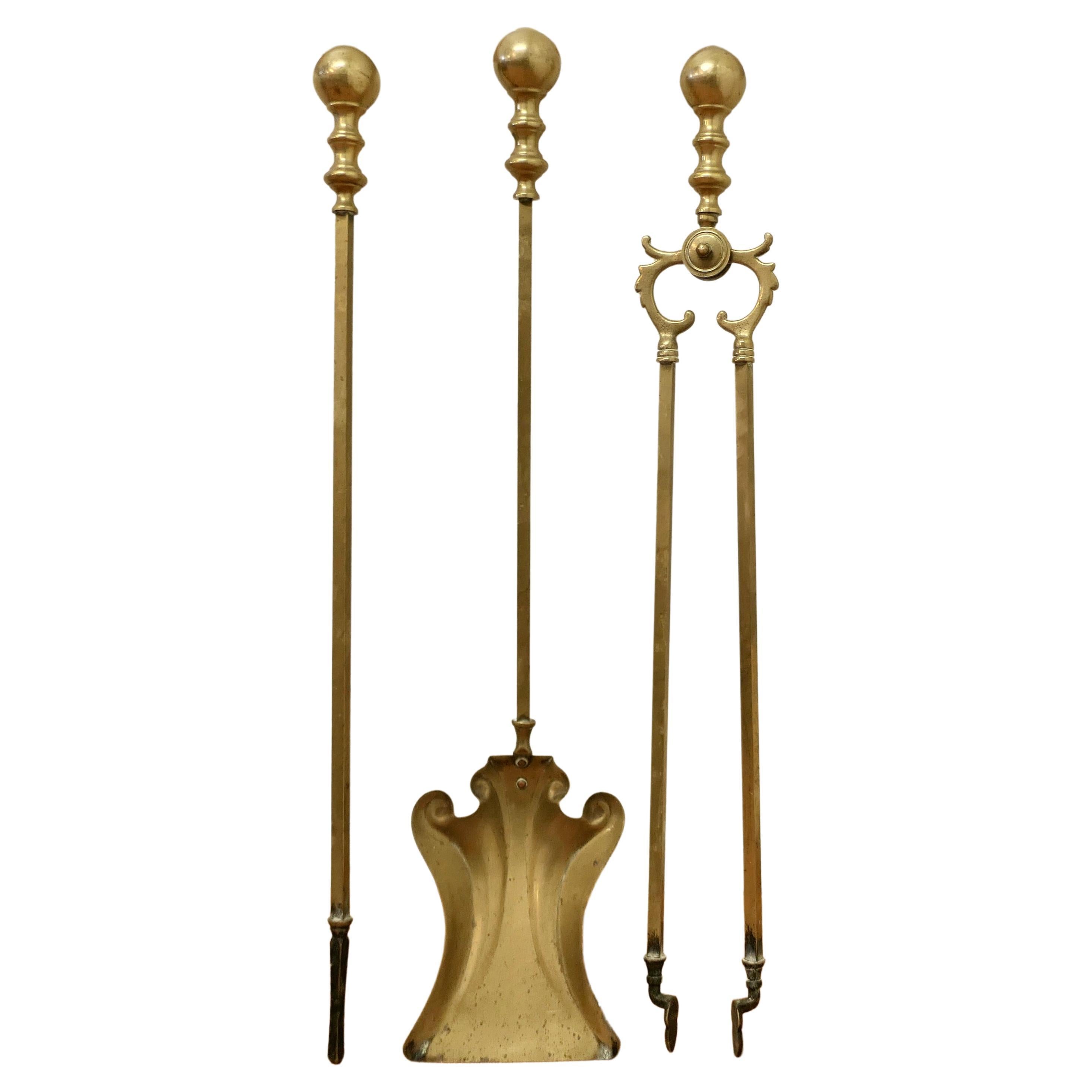 Attractive Brass Fireside Companion Set, Fireside Tools For Sale
