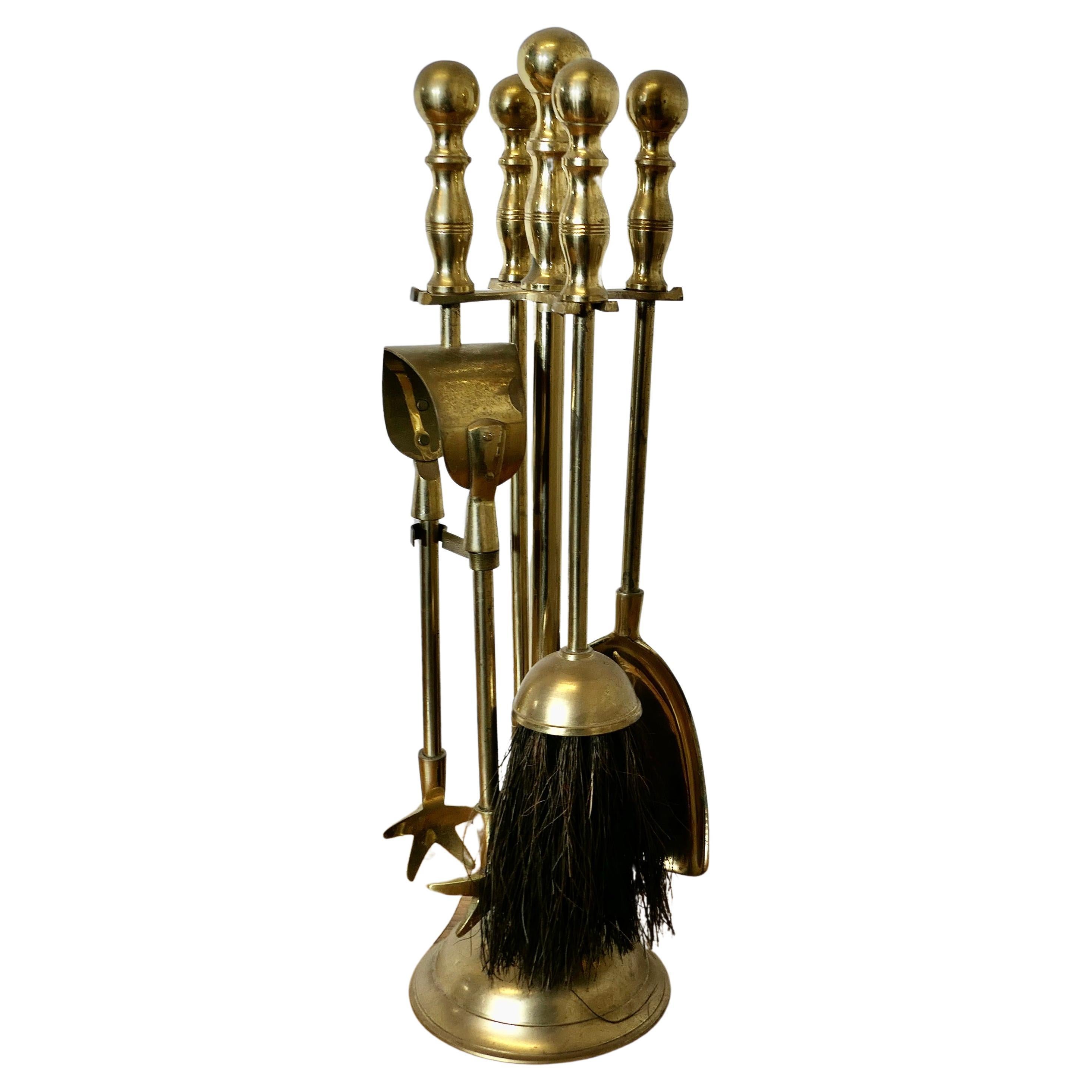 Attractive Brass Fireside Companion Set, Fireside Tools    For Sale