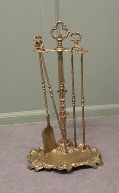 Attractive Brass Rococo Style Fireside Companion Set, Fireside Tools