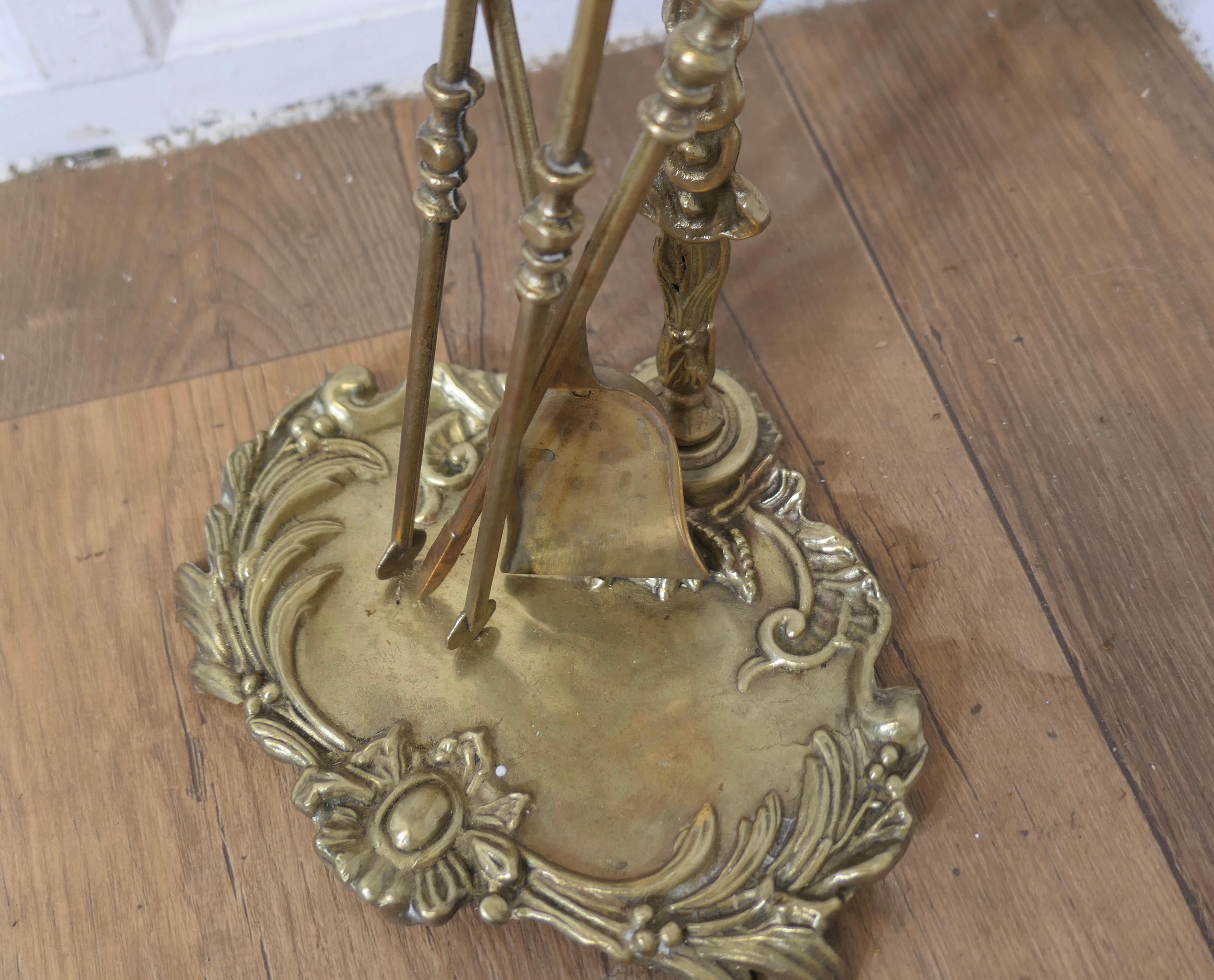 Attractive Brass Rococo Style Fireside Companion Set, Fireside Tools For Sale 2