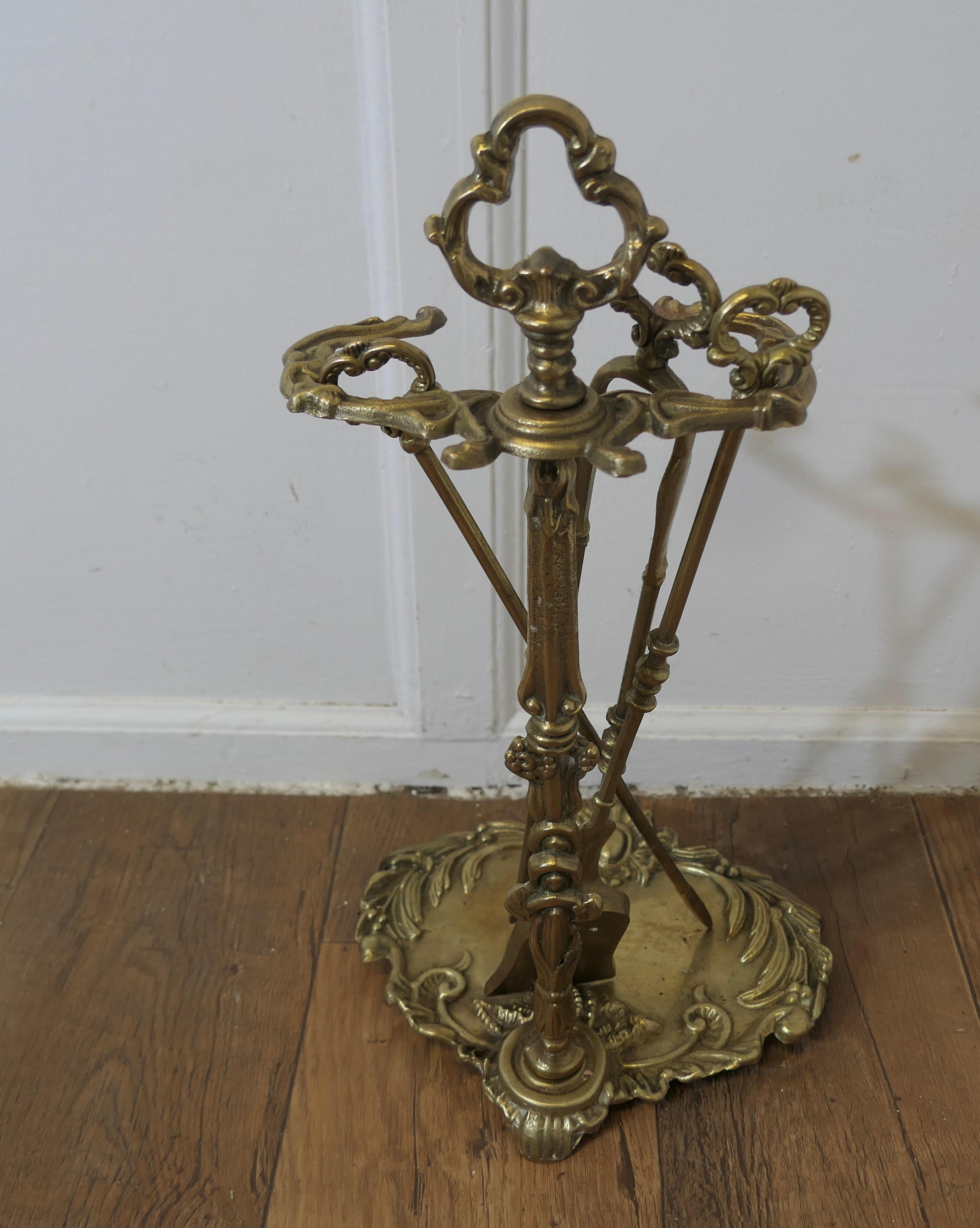 Attractive Brass Rococo Style Fireside Companion Set, Fireside Tools For Sale 3