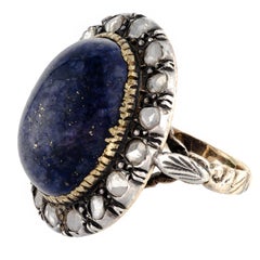 Ravissante bague en lapis et diamants taille rose datant d'environ 1915