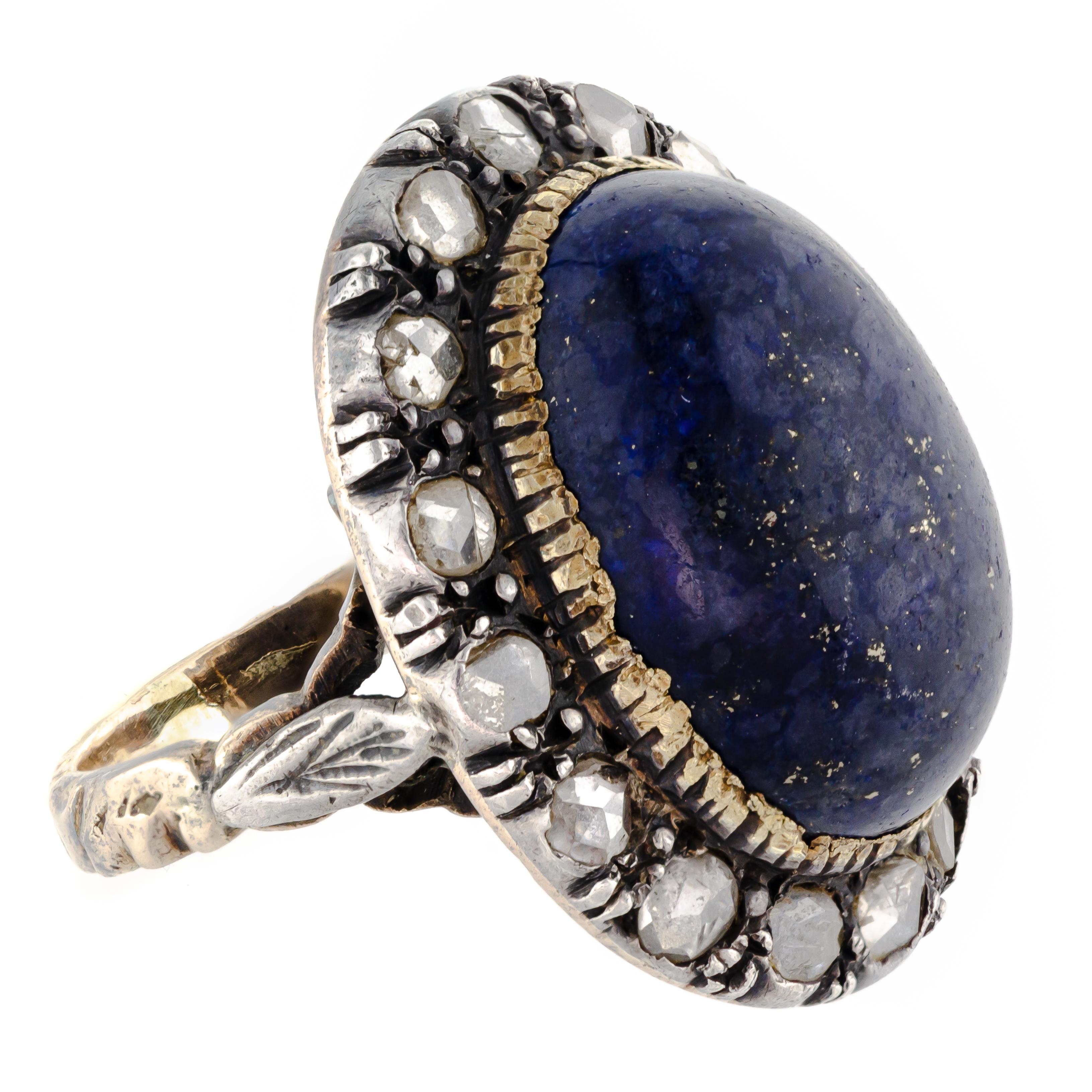 Rose Cut Attractive Circa 1915 Lapis and Rosecut Diamond Ring For Sale