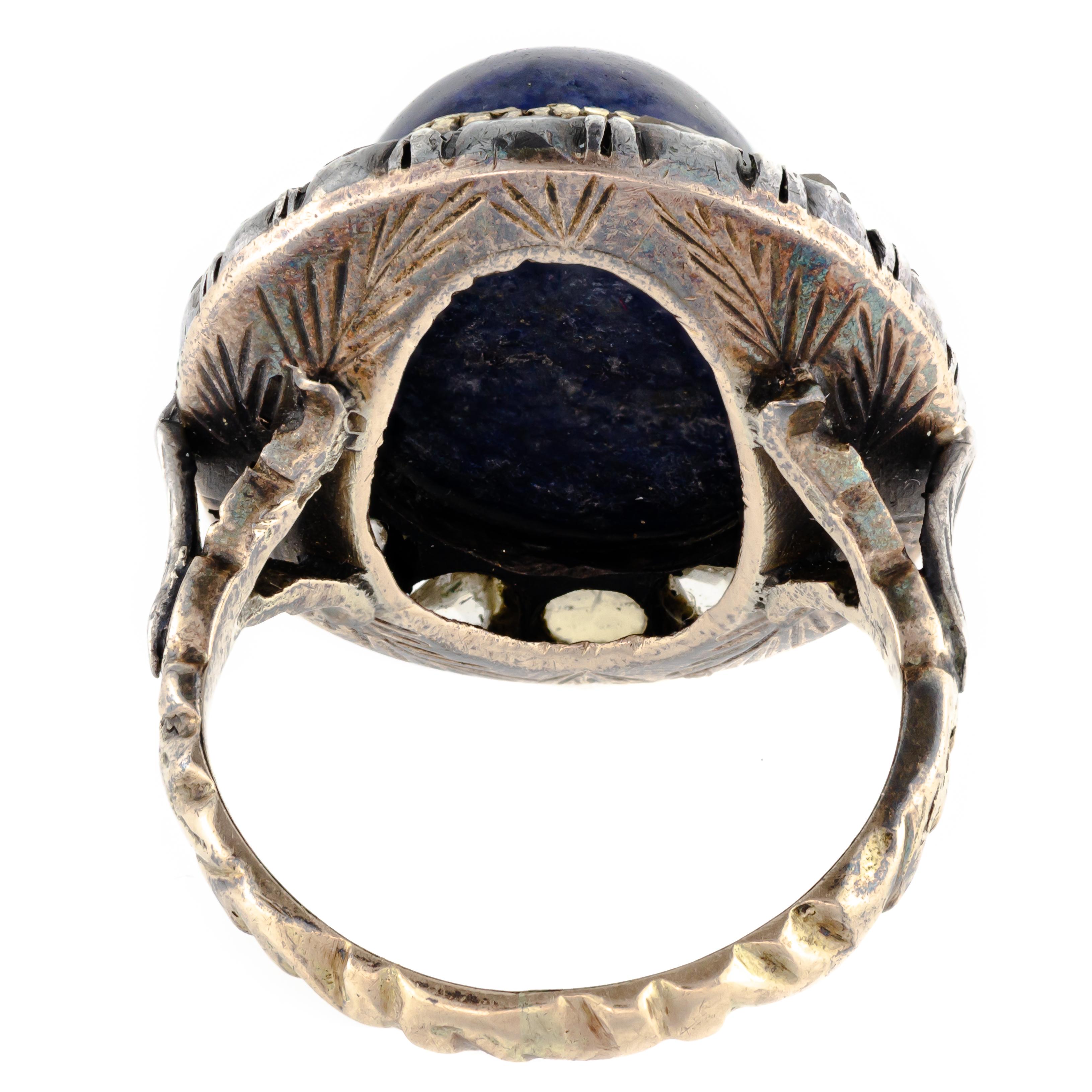 Attractive Circa 1915 Lapis and Rosecut Diamond Ring In Good Condition For Sale In Wheaton, IL